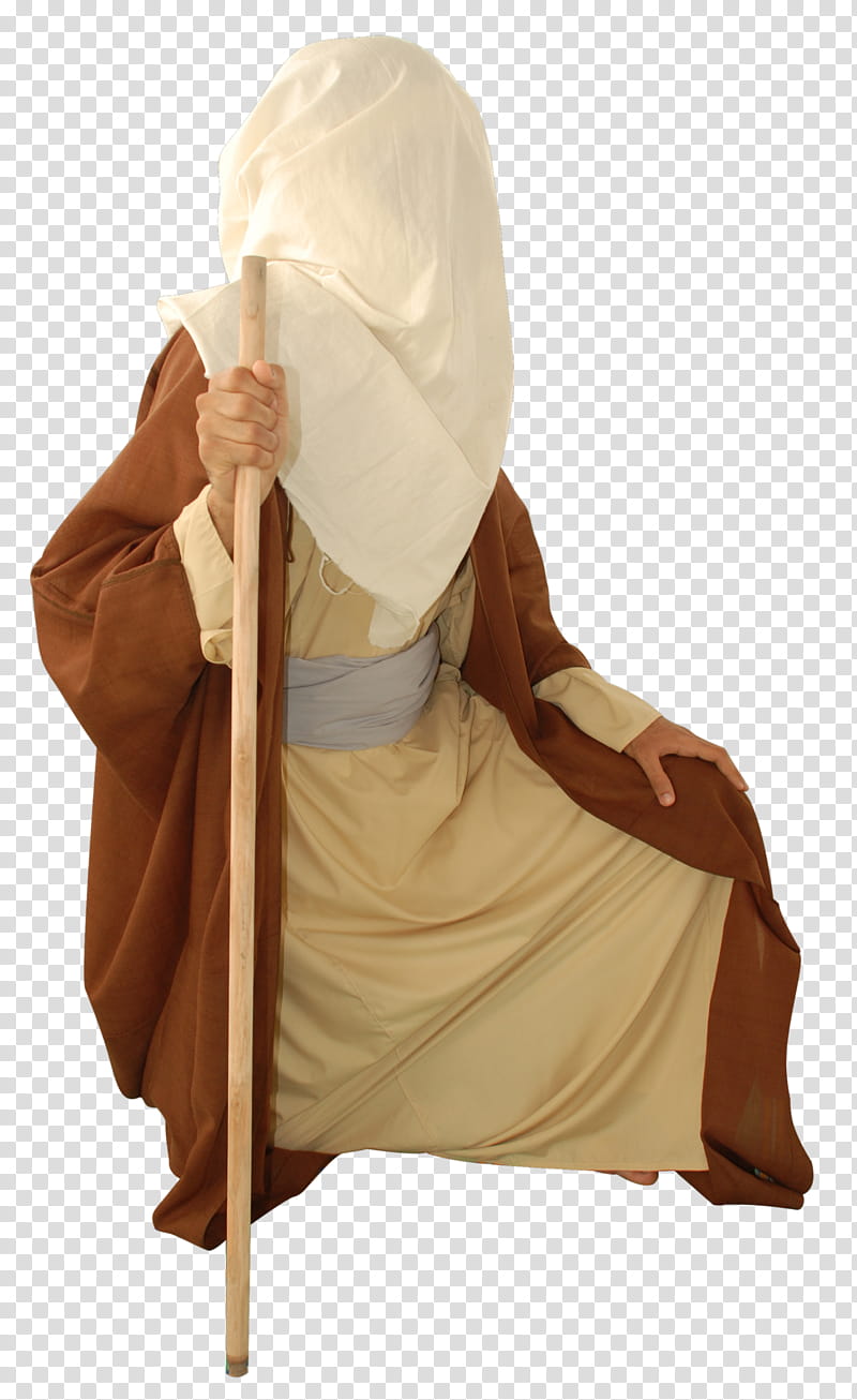 Arab old style clothes , person wearing brown and white thawb dress holding wooden cane transparent background PNG clipart