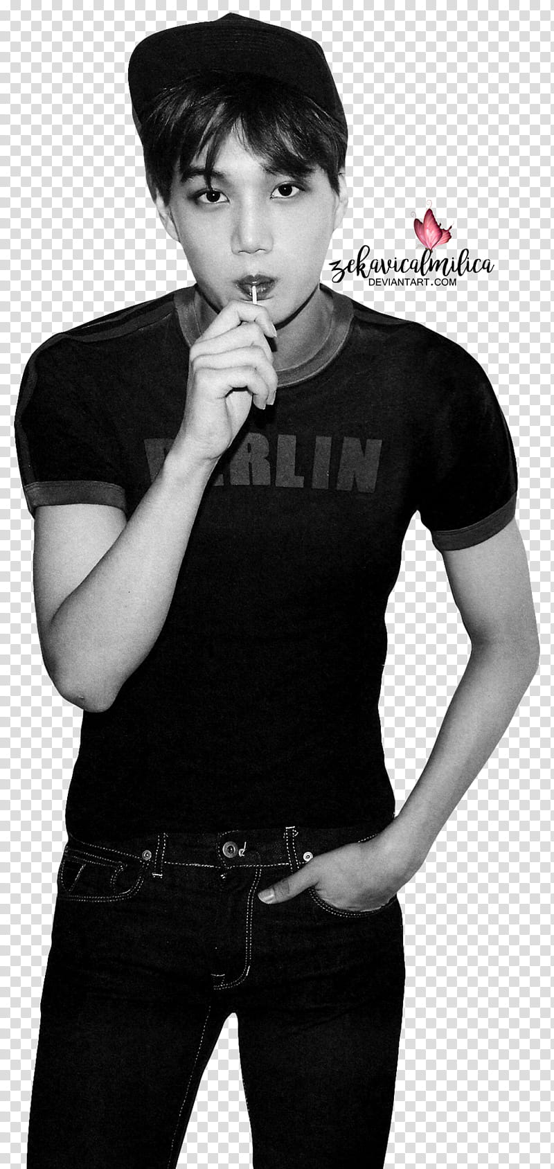 EXO Kai Die Jungs, man holding lollipop wearing black shirt transparent background PNG clipart