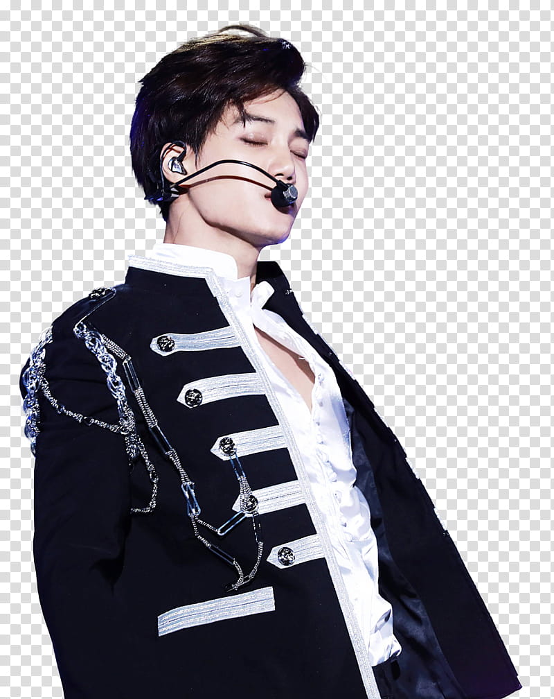 Kai  Dream Concert , man wearing black and white button-up top closing eyes transparent background PNG clipart