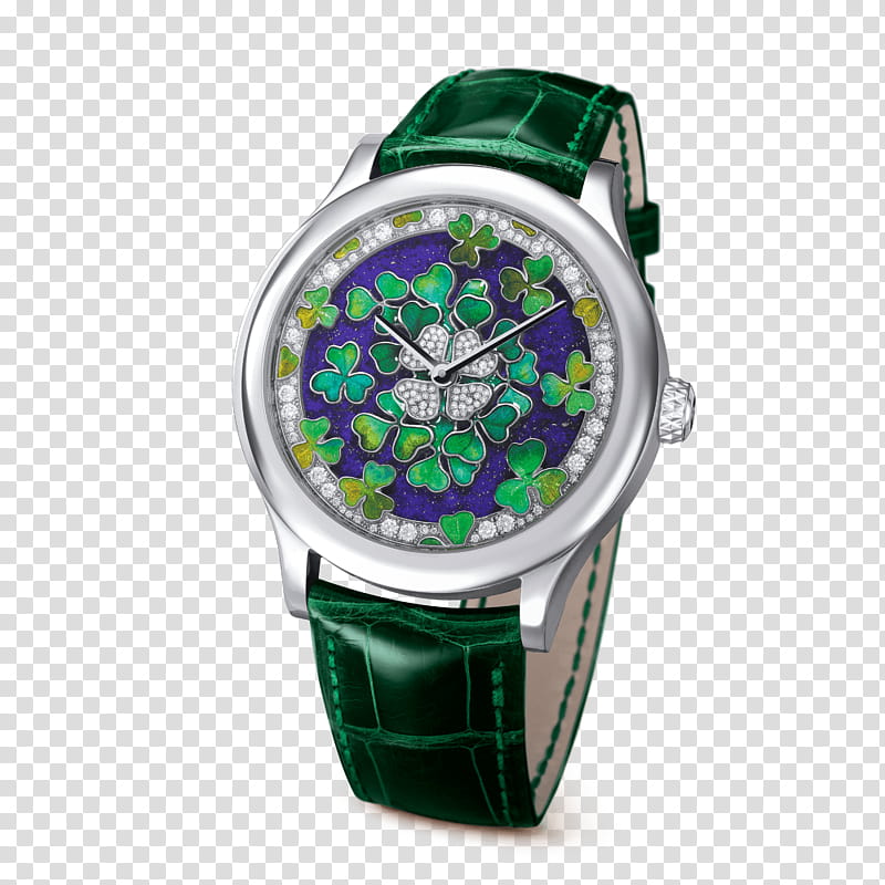 Clock Face, Watch, Van Cleef Arpels, Strap, Watch Bands, Wrist, Gold, Green transparent background PNG clipart