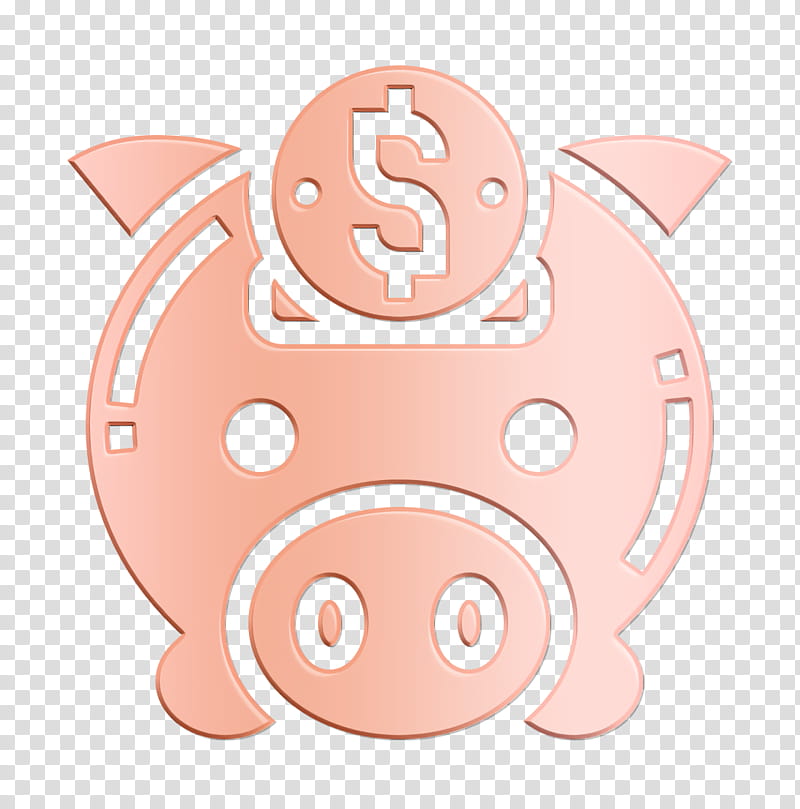 Accounting icon Piggy bank icon Coin icon, Pink, Cartoon, Head, Suidae, Peach, Smile, Live transparent background PNG clipart
