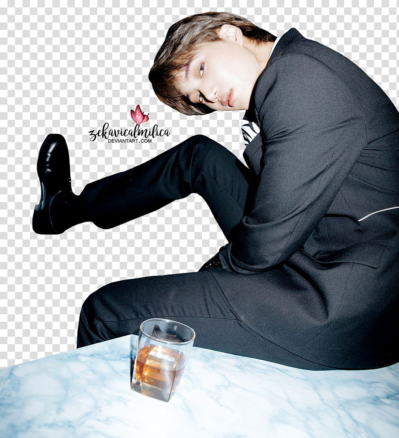 EXO Kai DMUMT UPDATED, man sitting beside rocks glass transparent background PNG clipart