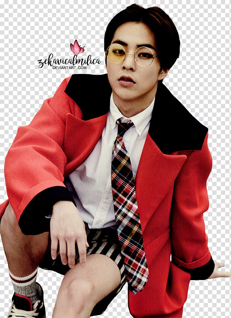 EXO Xiumin Love Me Right, man wearing red coat transparent background PNG clipart