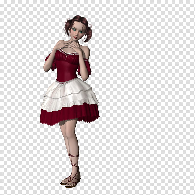 Sweet Savannah, red and white dressed female character transparent background PNG clipart