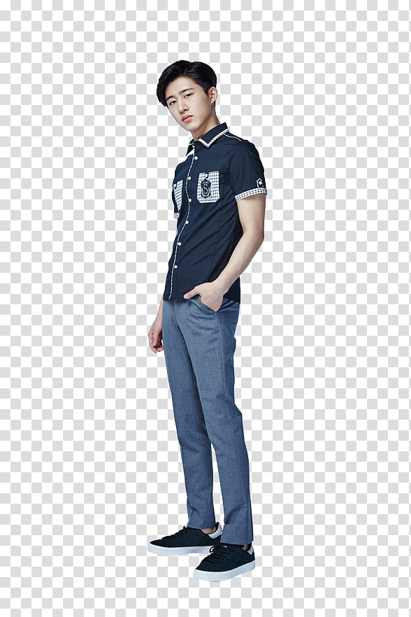 iKON Smart P, standing man wearing black holding his left pocket transparent background PNG clipart