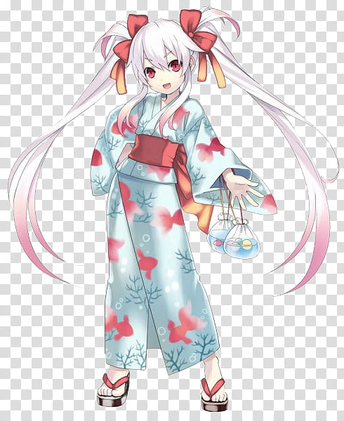 Girl wearing blue and red fish print long-sleeved dress anime character ...