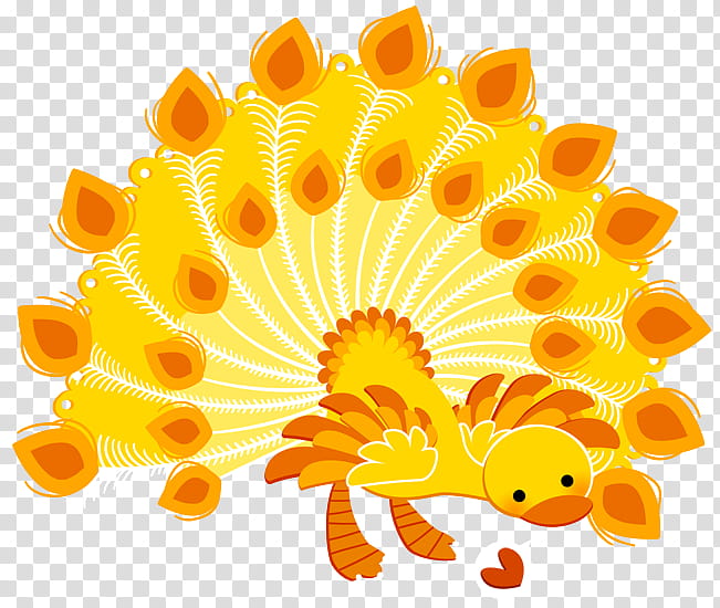 Pretty Peacock, orange and yellow duck and peacock transparent background PNG clipart