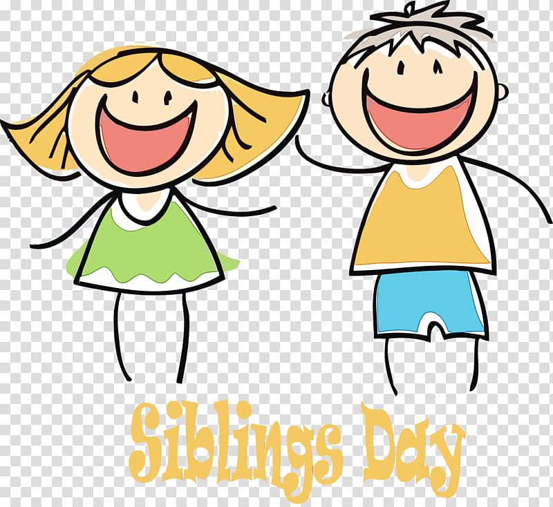 cartoon facial expression green yellow happy, Siblings Day, Happy Siblings Day, National Siblings Day, Watercolor, Paint, Wet Ink, Cartoon transparent background PNG clipart