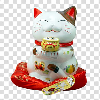 MANEKI NEKO, white cat figurine transparent background PNG clipart