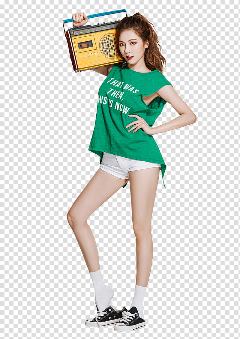 HYUNA, woman carrying boombox transparent background PNG clipart