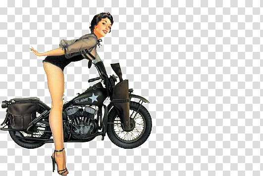 GIRLS, woman standing beside black motorcycle illustration transparent background PNG clipart