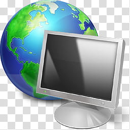 Windows Live For XP, silver flat screen computer monitor and blue and green globe icon transparent background PNG clipart