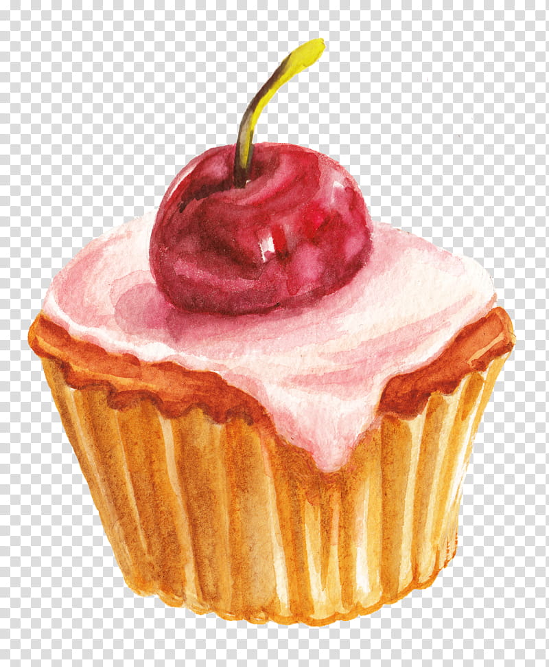 Frozen Food, Cake, Cupcake, Watercolor Painting, Cherry Cake, Fruitcake, Drawing, Dessert transparent background PNG clipart