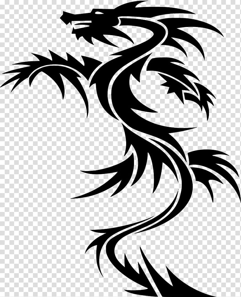 Chinese Dragon, Fantasy, Head, Blackandwhite, Leaf, Tree, Plant, Wing transparent background PNG clipart