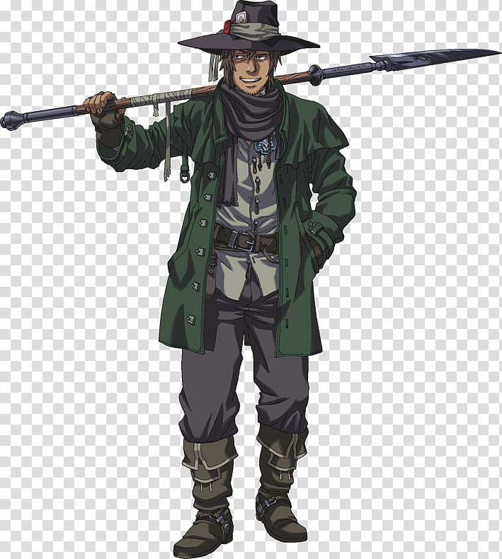 Wheel of Time, Mat, drawing of a male anime character in green and holding a spear transparent background PNG clipart