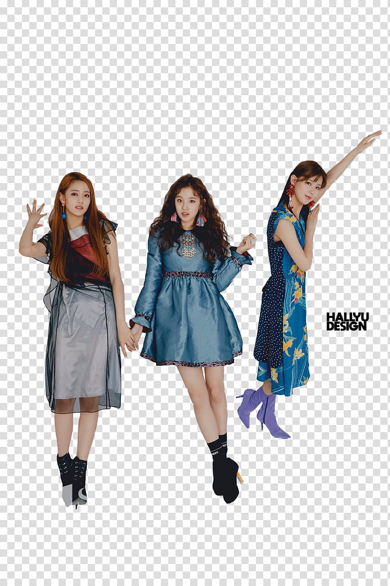 G idle, three women wearing assorted-color floral dresses transparent background PNG clipart