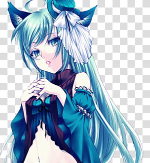 Neko Anime Girl Blue Haired Female Anime Character Transparent