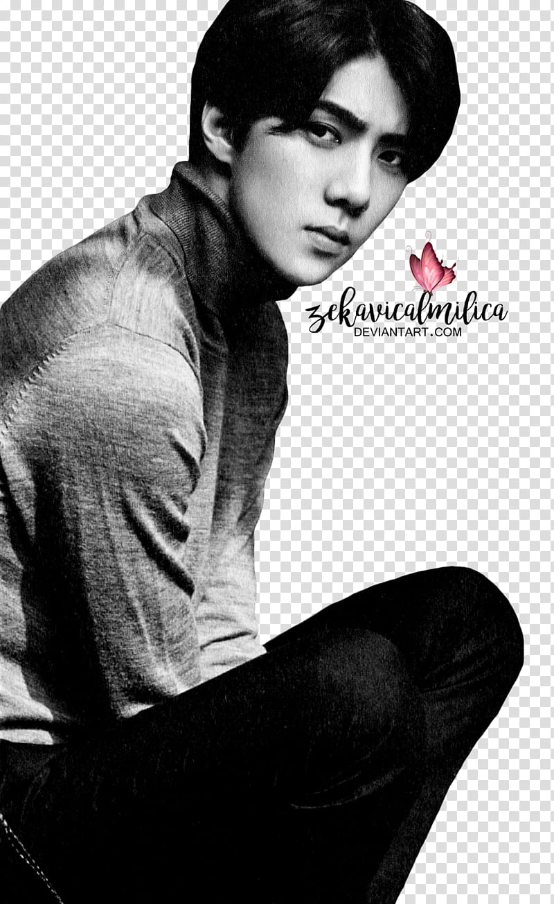 EXO Sehun  Season Greetings, grayscale of man in turtleneck long-sleeved shirt transparent background PNG clipart