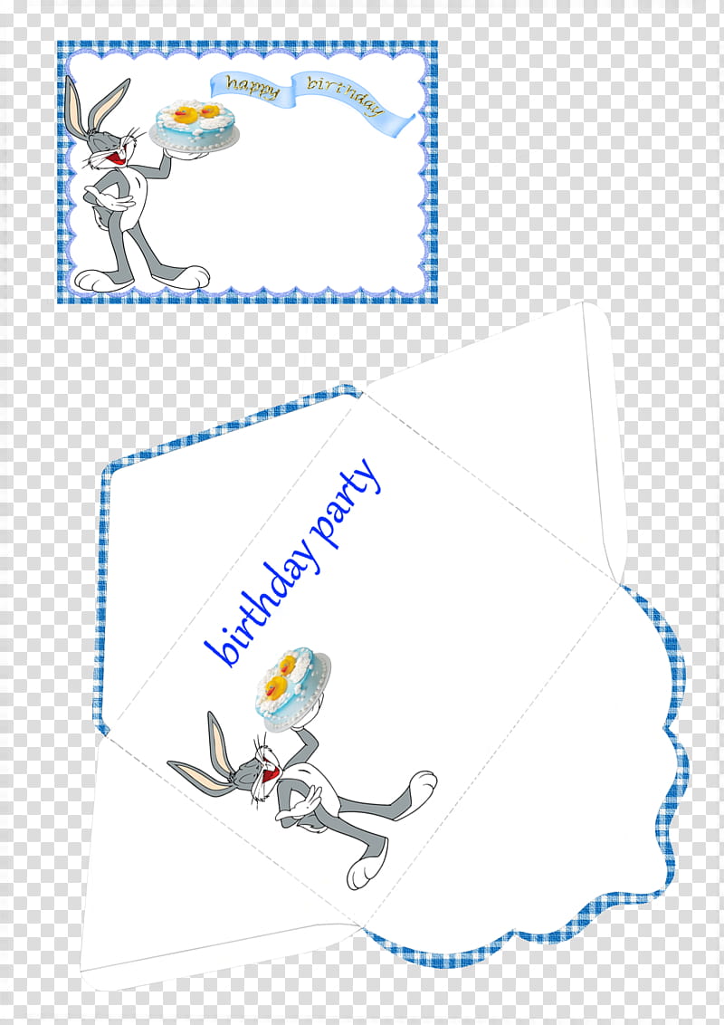 cards for children, white and blue Bugsbunny invitation card with envelope illustration transparent background PNG clipart