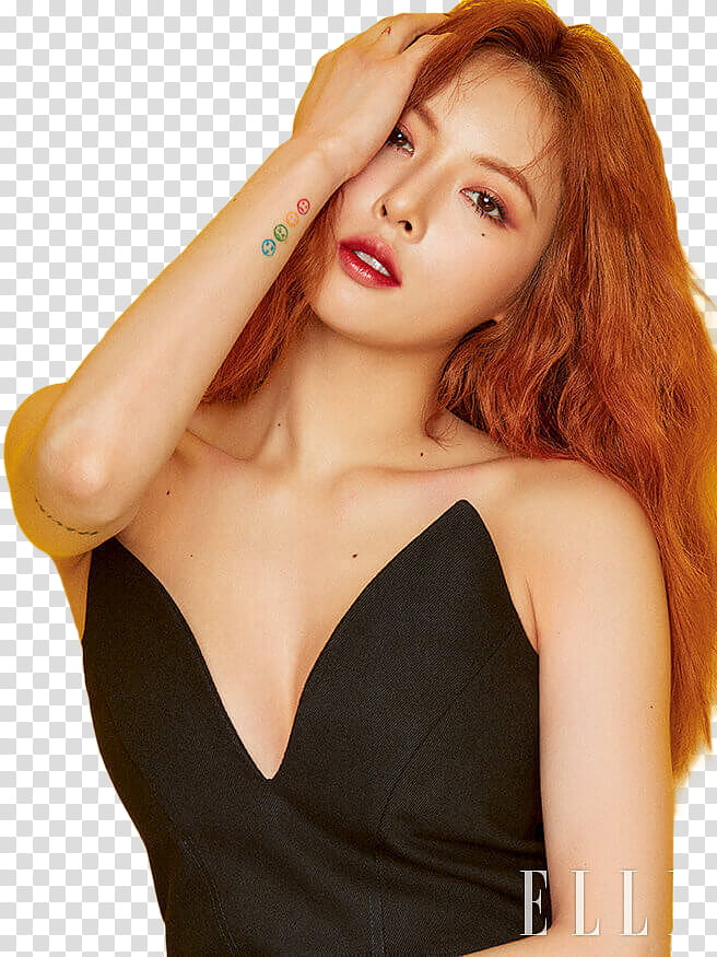 HyunA Elle Korea Magazine , woman wearing strapless deep V-neck sleeveless top transparent background PNG clipart
