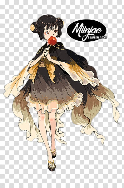 Render: Girl goldfish , female in short hair and black dress illustration transparent background PNG clipart