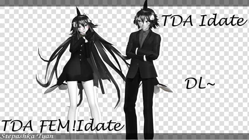(MMD IS) Idate and FEM!Idate (test model +DL), man in black suit jacket transparent background PNG clipart