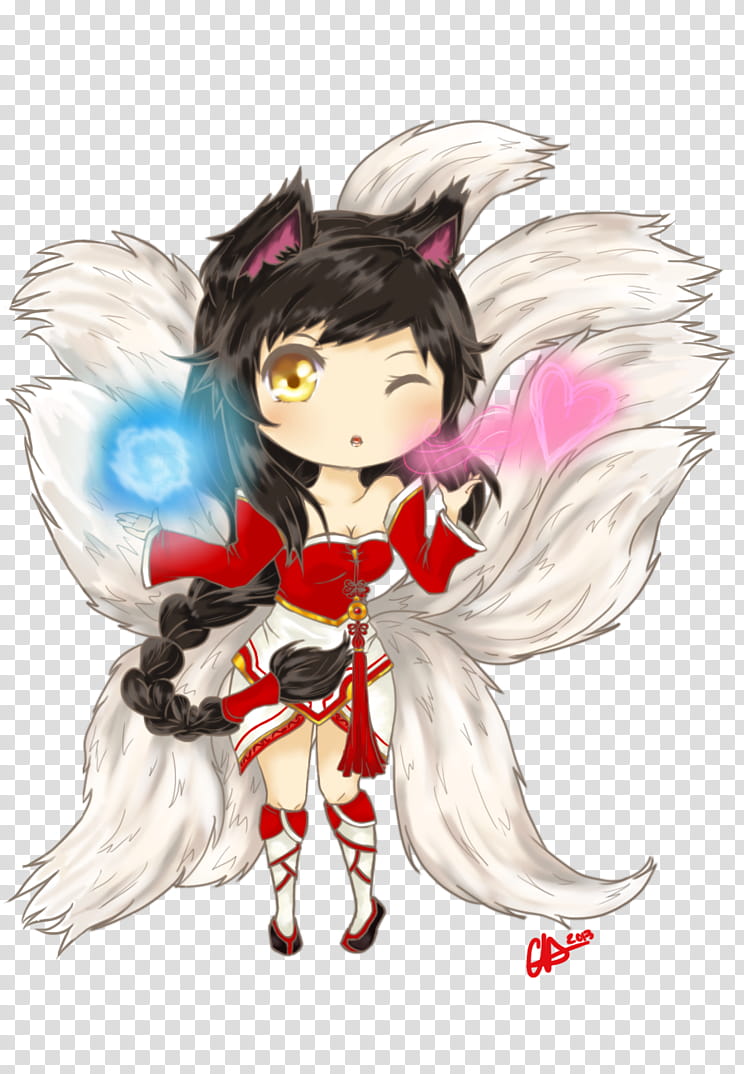 Chibi Ahri the Nine-Tailed Fox transparent background PNG clipart