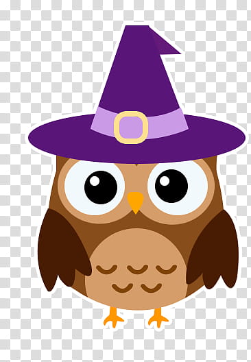 Halloween Cute s, owl wearing purple hat illustration transparent background PNG clipart
