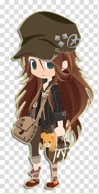 girl anime character wearing black jacket carrying bear plush toy transparent background PNG clipart