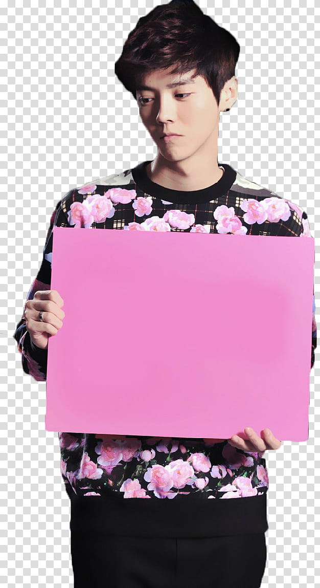 Luhan, man holding pink paper transparent background PNG clipart