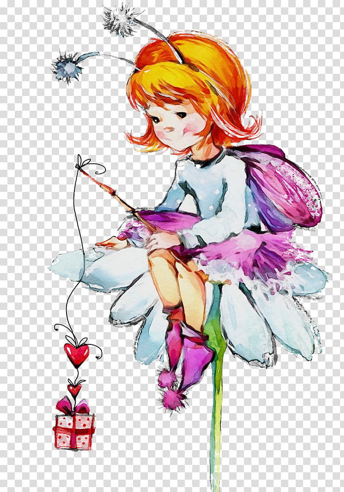 cartoon plant costume design, Watercolor Girl, Little Girl, Cute, Paint, Wet Ink, Cartoon transparent background PNG clipart