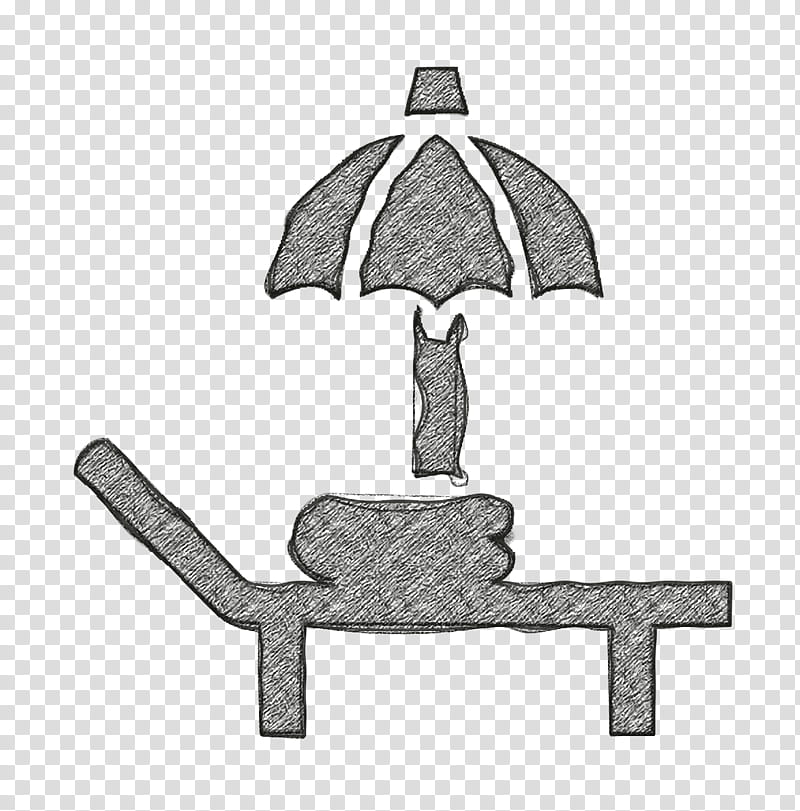 Hotel Services icon Sunbed icon, Umbrella, Table, Drawing, Blackandwhite, Metal transparent background PNG clipart