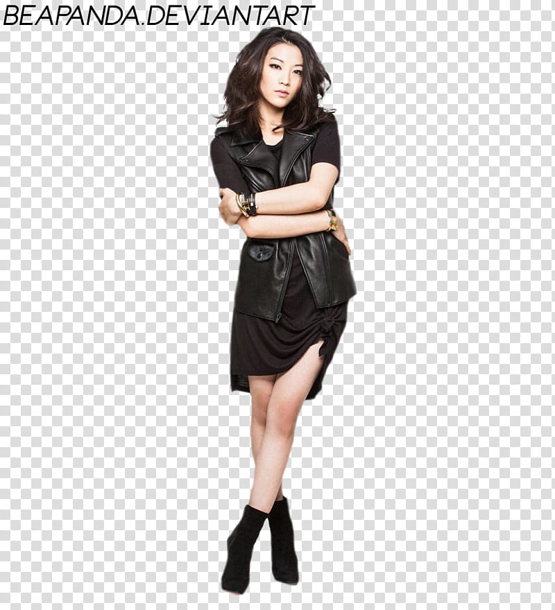 Arden Cho, women's black leather jacket transparent background PNG clipart