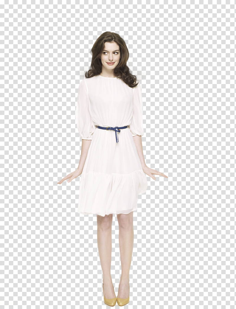 Anne Hathaway, woman in white dress transparent background PNG clipart