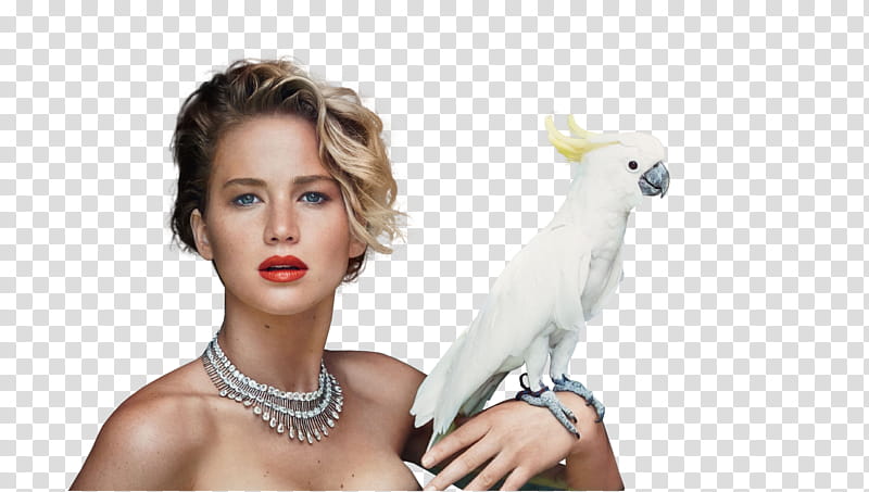 Jennifer Lawrence, Jennifer Lawrence carrying sulphur-crested cockatoo transparent background PNG clipart