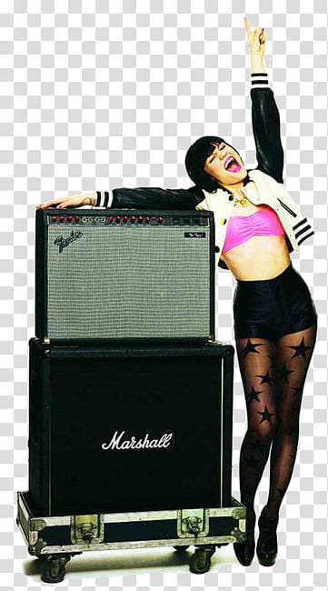 Jessie J leaning on guitar amplifiers transparent background PNG clipart