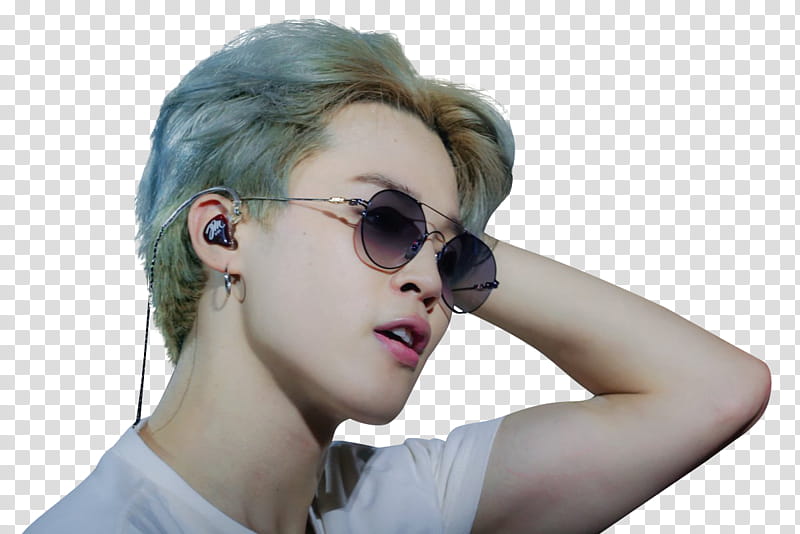 JIMIN BTS , man wearing white t-shirt and sunglasses transparent background PNG clipart