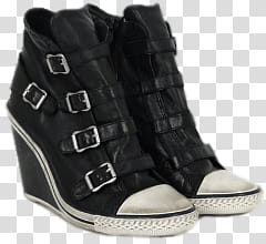 Shoes set, black-and-white leather buckled wedge sneakers illustration transparent background PNG clipart