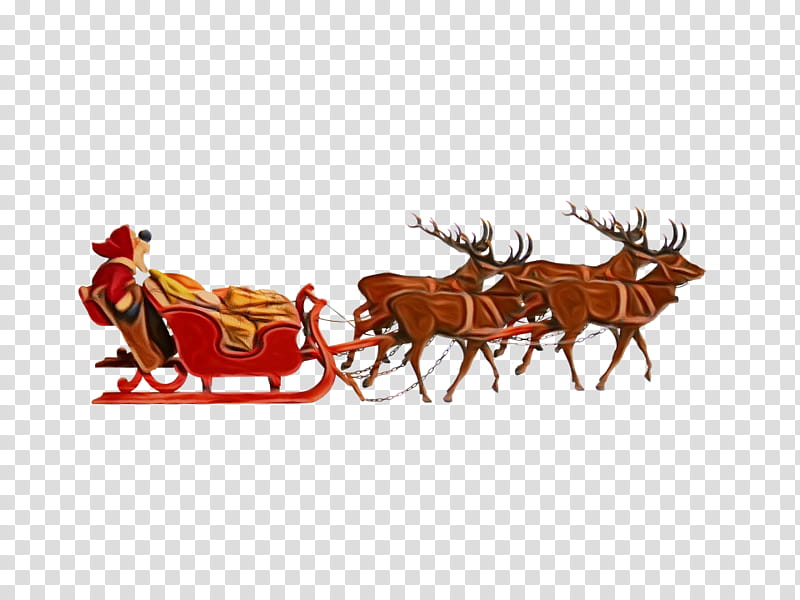 Santa claus, Watercolor, Paint, Wet Ink, Reindeer, Elk, Vehicle, Wildlife, Chariot transparent background PNG clipart