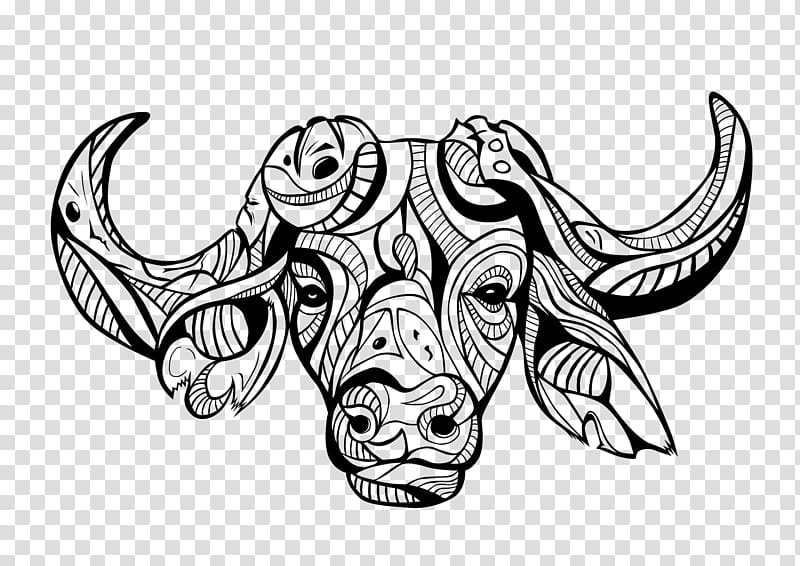 horn white black-and-white head bovine, Blackandwhite, Drawing, Working Animal, Line Art, Wildlife transparent background PNG clipart