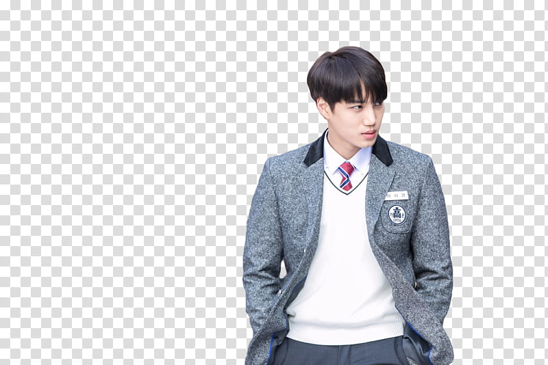 Kai EXO ANDANTE, man wearing gray jacket transparent background PNG clipart