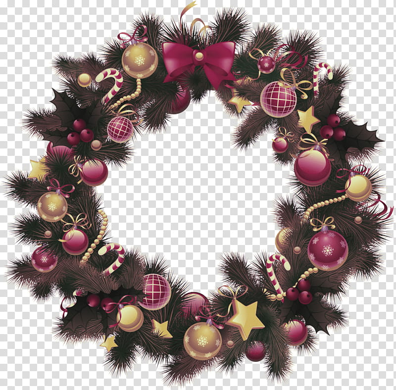 Christmas decoration, Wreath, Tree, Pink, Leaf, Branch, Pine, Plant transparent background PNG clipart