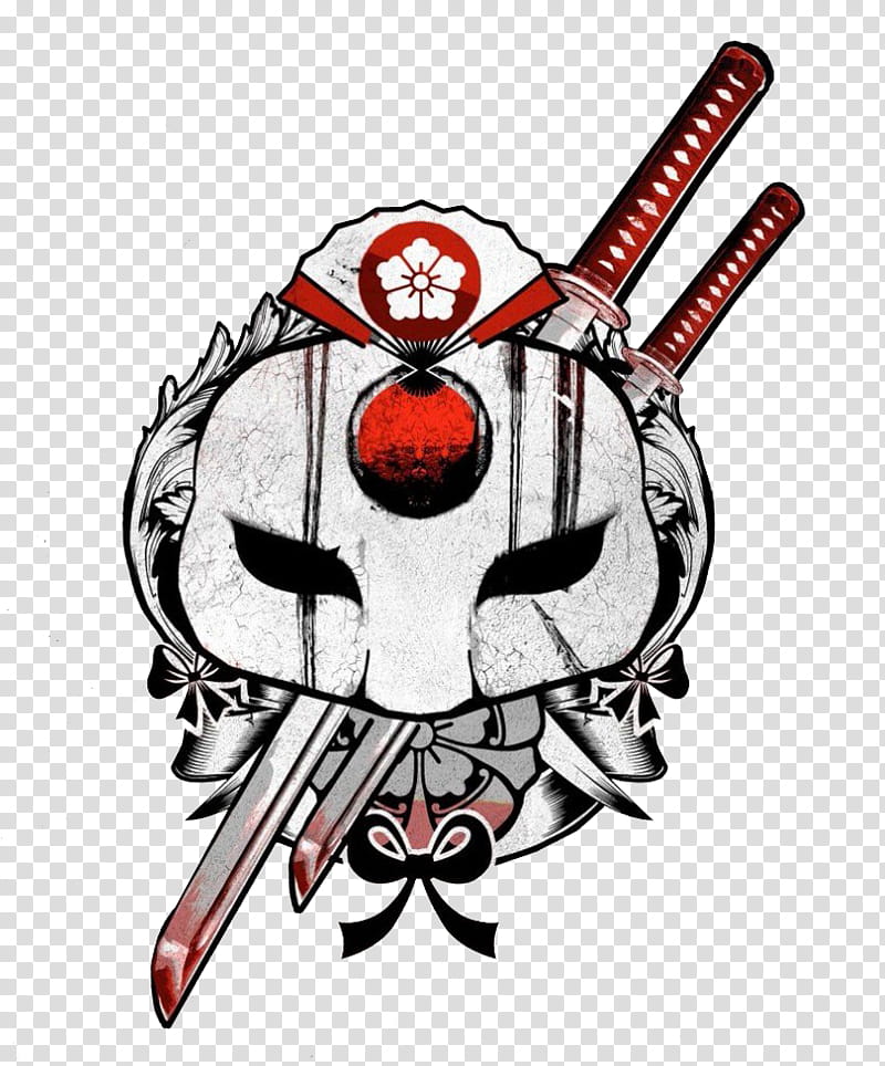 Suicide Squad Katana Logo, gray mask with swords art transparent background PNG clipart