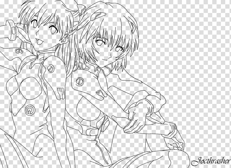 Asuka Langley Y Rei Ayanami LineArt transparent background PNG clipart