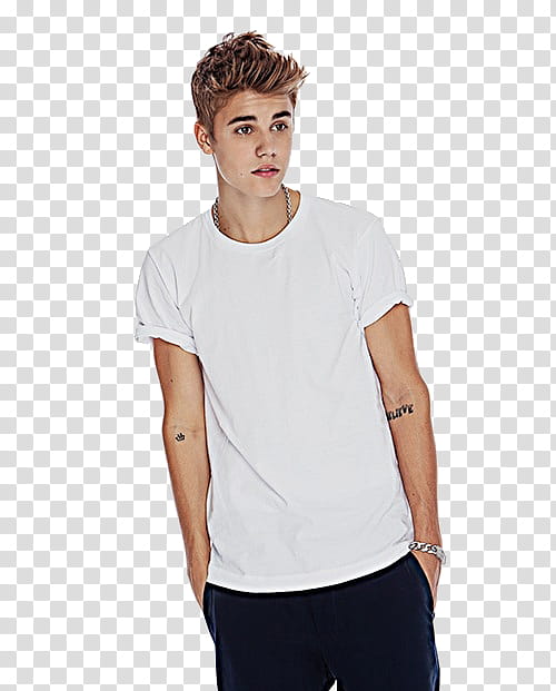 Justin Bieber, Justin Bieber wearing white shirt and black bottoms transparent background PNG clipart