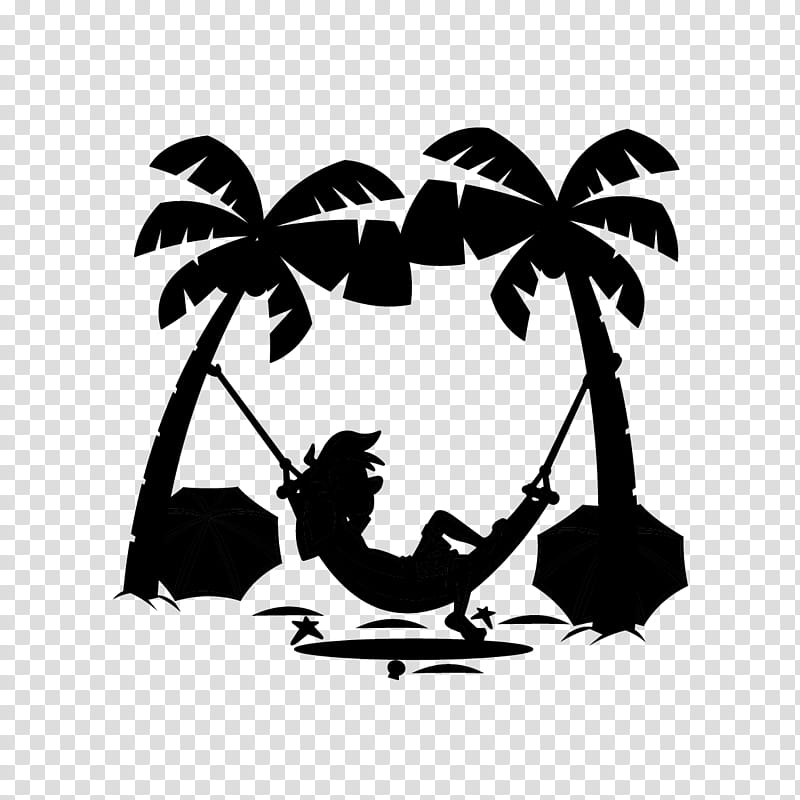 Palm Tree Silhouette, Black White M, Sticker, Leaf, Branching, Hammock, Stencil, Blackandwhite transparent background PNG clipart