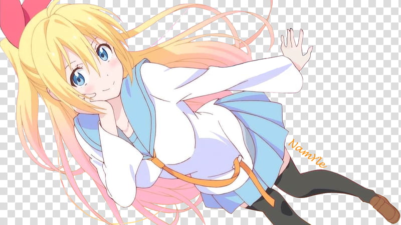 Chitoge Kirisaki Render, blond-haired woman in white and blue dress anime character illustration transparent background PNG clipart