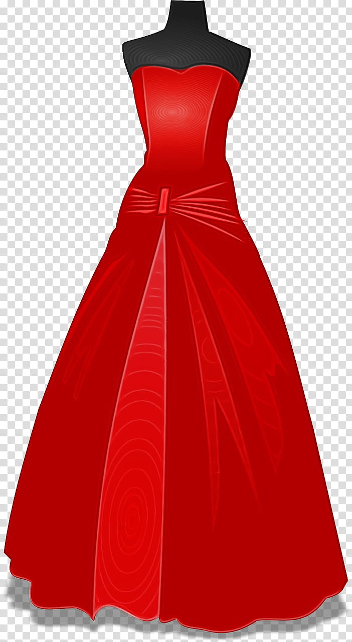 dress clothing gown red cocktail dress, Watercolor, Paint, Wet Ink, Day Dress, Strapless Dress, Shoulder, Formal Wear transparent background PNG clipart