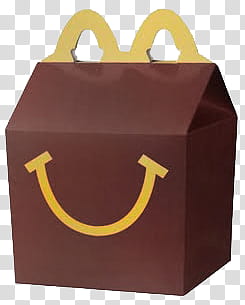 , brown and yellow McDo Happy Meal box transparent background PNG clipart