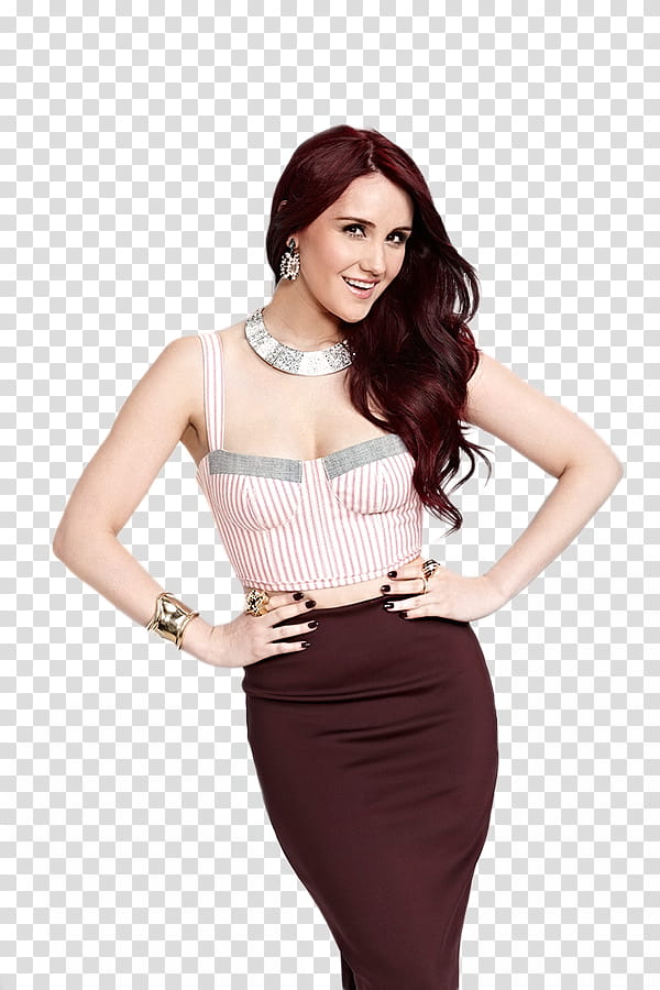 Dulce Maria, woman standing wearing pink and brown two-piece dress transparent background PNG clipart
